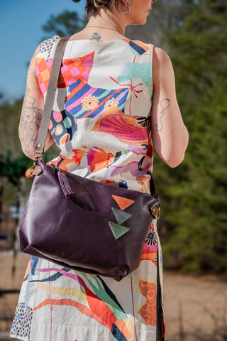 LIMITED RUN PURPLE RAIN ECO-FRIENDLY LEATHER BOWLER with Triangle Applique |  Leather Medium Bowler Bag
