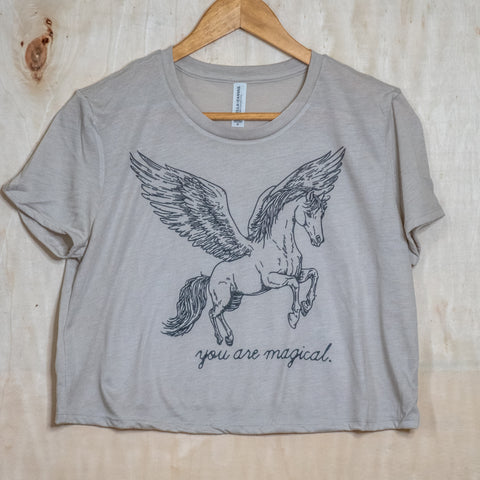 Handprinted Made in USA T-shirt | You are Magical | Oatmeal Flowy Crop