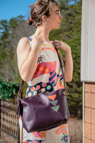 LIMITED RUN PURPLE RAIN ECO-FRIENDLY LEATHER BOWLER with Triangle Applique |  Leather Medium Bowler Bag