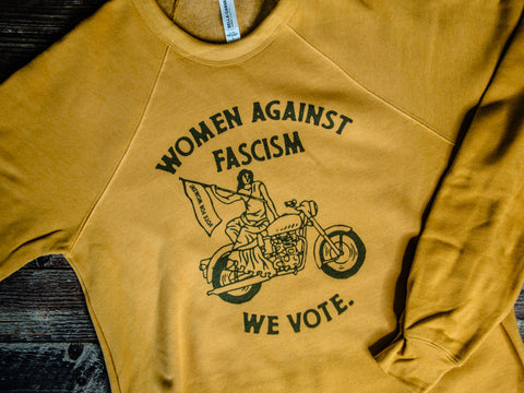 Handprinted Sweatshirt | women against fascism | Unisex Tri-Blend |  Mustard