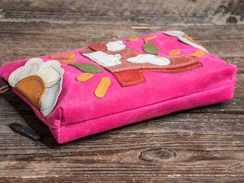 Ready to Ship | Western Bloom | Large Waxed Canvas & Leather Applique Pouch