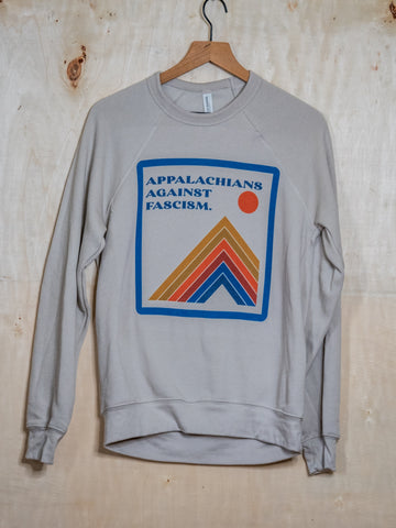 Handprinted Sweatshirt | Appalachians against fascism 70's Mountain | Unisex Tri-Blend |  Heather Dust