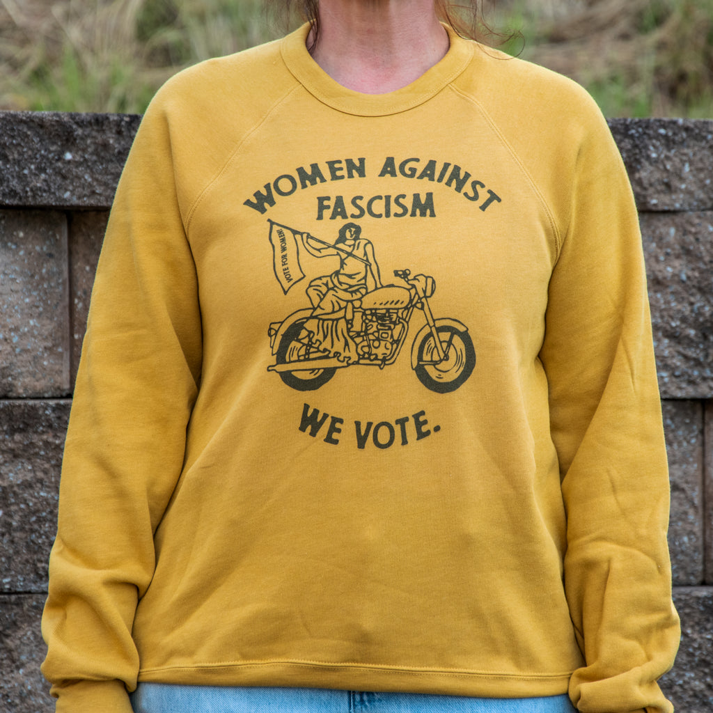 Handprinted Sweatshirt | women against fascism | Unisex Tri-Blend |  Mustard
