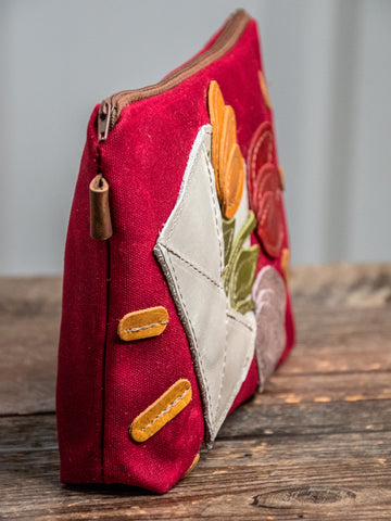 Ready to Ship | Love Letter | Large Waxed Canvas & Leather Applique Pouch