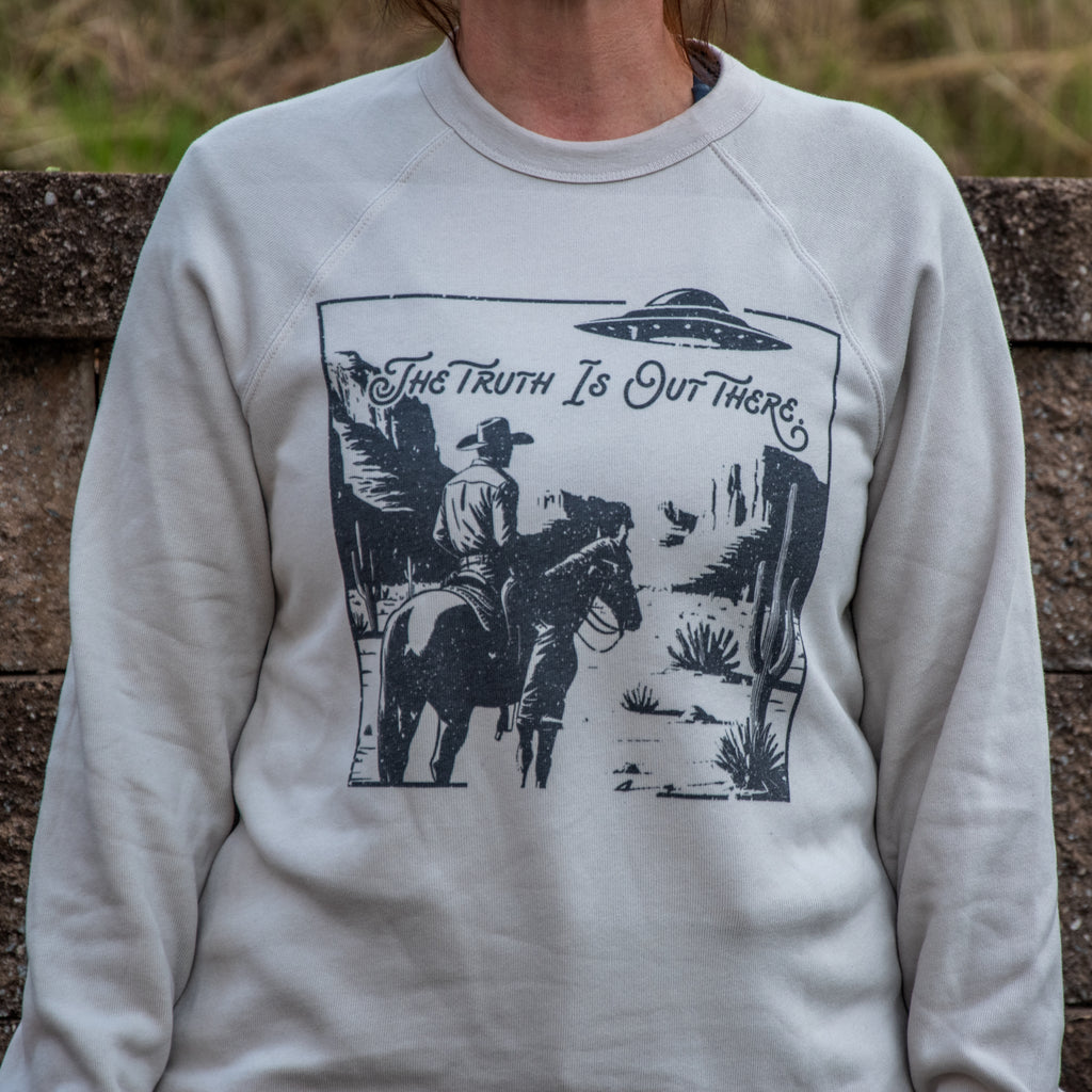 Handprinted Sweatshirt | The Truth Is Out There | Unisex Tri-Blend |  Heather Dust