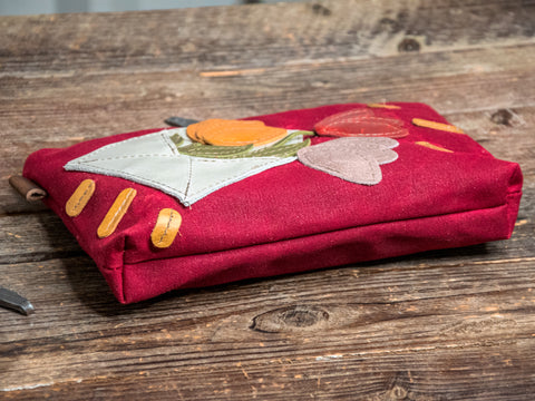 Ready to Ship | Love Letter | Large Waxed Canvas & Leather Applique Pouch