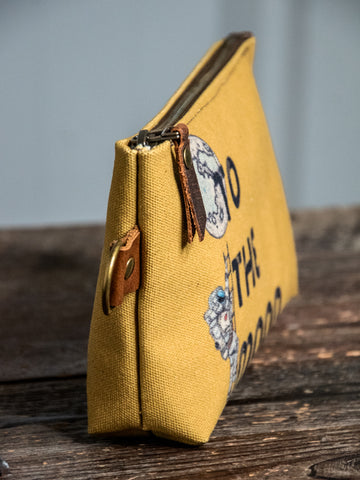 Ready to Ship | To The Moon | Hand Printed Canvas Everyday Pouch | Camp Blue