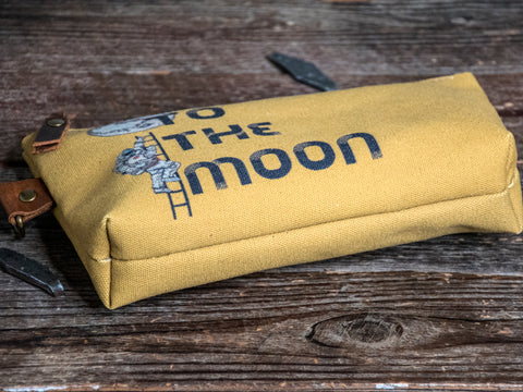 Ready to Ship | To The Moon | Hand Printed Canvas Everyday Pouch | Camp Blue