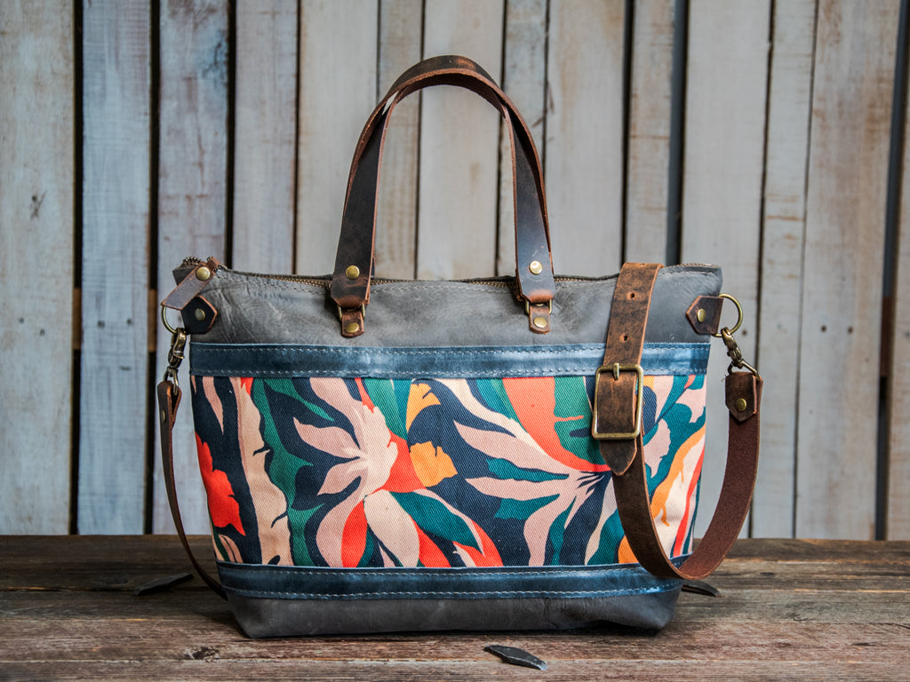 Ready to Ship | Handmade Leather Tote Bag | Della Tropical Bowler | T11
