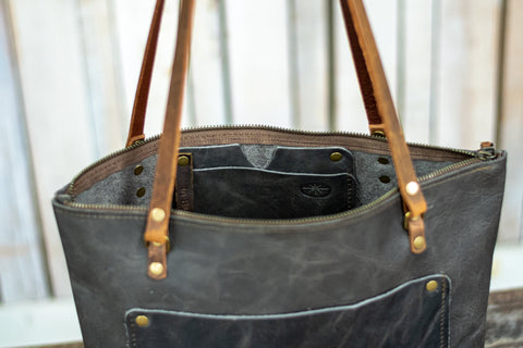 Eco Leather Handmade Classic Tote Bag | Large, Zipper | Eco Friendly Leather