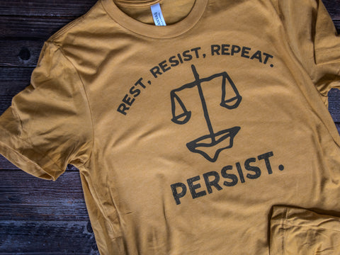 Made in USA | T-shirt | Rest. Resist. Persist. | Mustard
