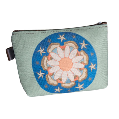 Ready to Ship | Daisy Mandala | Hand printed MEDIUM Canvas Pouch | Camp Blue