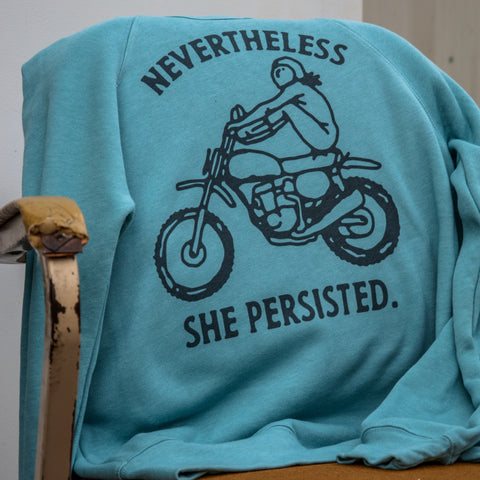 Handprinted Sweatshirt | Nevertheless She Persisted | Unisex Tri-Blend |  Lagoon Blue