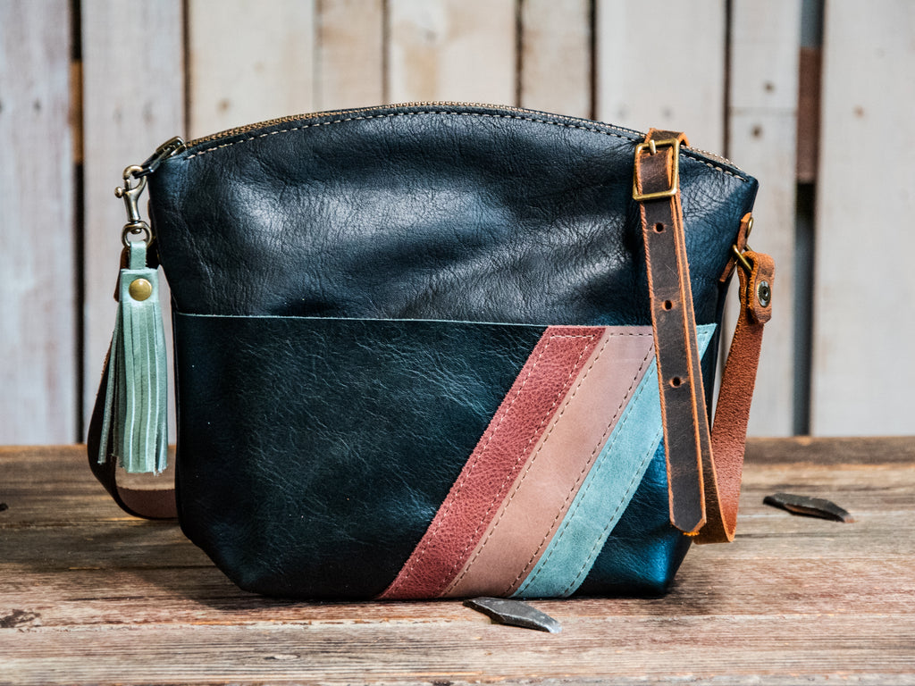 Ready to Ship | Handmade Leather Krista front pocket | Curved small Zipper Bag | T8