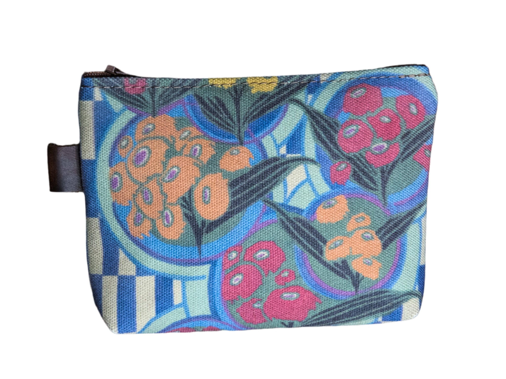 Ready to Ship | Fruit Flower | Hand printed MEDIUM Canvas Pouch | Camp Blue