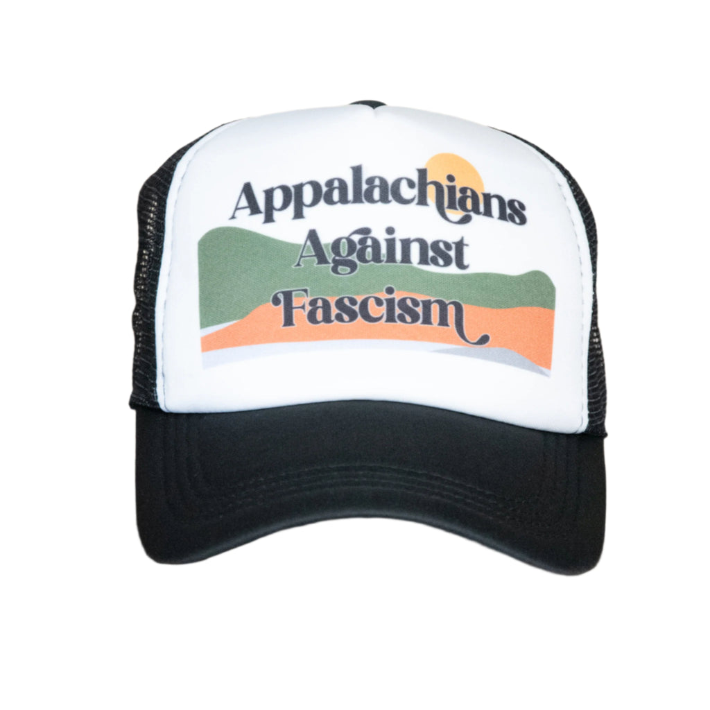 Ready to Ship | Trucker Hat | Hand Printed | Appalachians Against Fascism | Black Hat