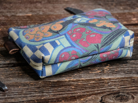 Ready to Ship | Fruit Flower | Hand printed MEDIUM Canvas Pouch | Camp Blue