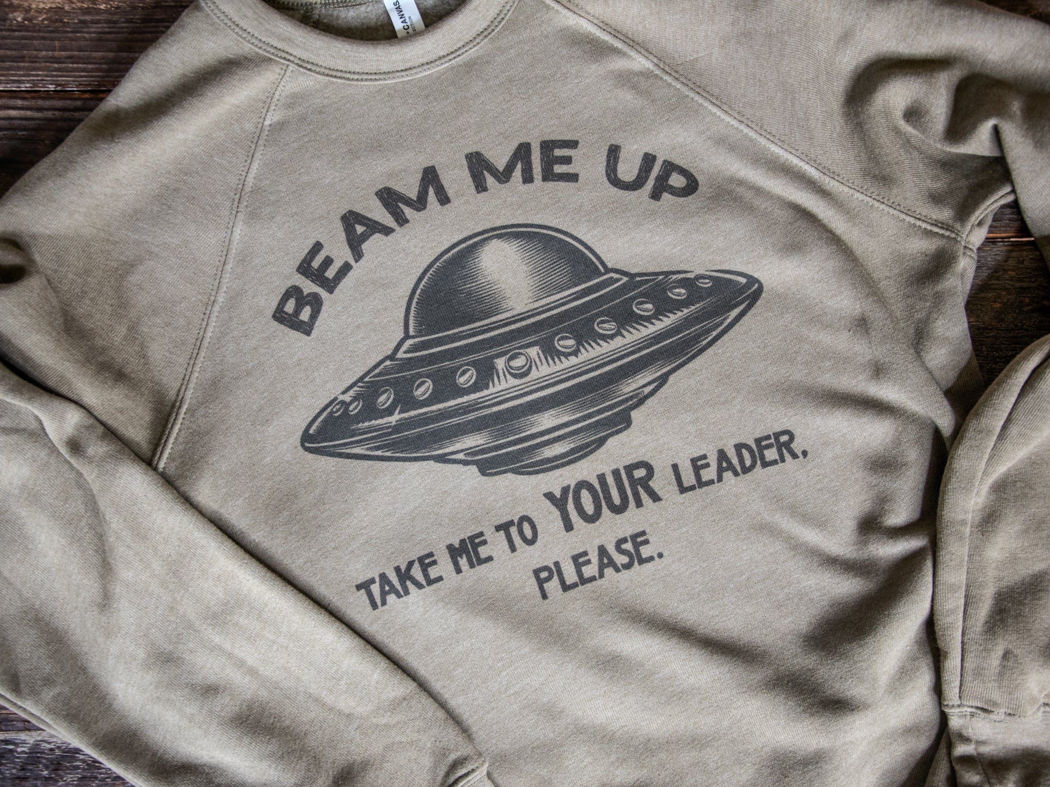 Handprinted Sweatshirt | Take me to your leader | Unisex Tri-Blend |  Olive