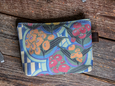 Ready to Ship | Fruit Flower | Hand printed MEDIUM Canvas Pouch | Camp Blue