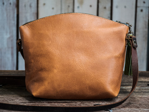 Ready to Ship | Handmade Leather Krista classic | Curved small Zipper Bag | T6