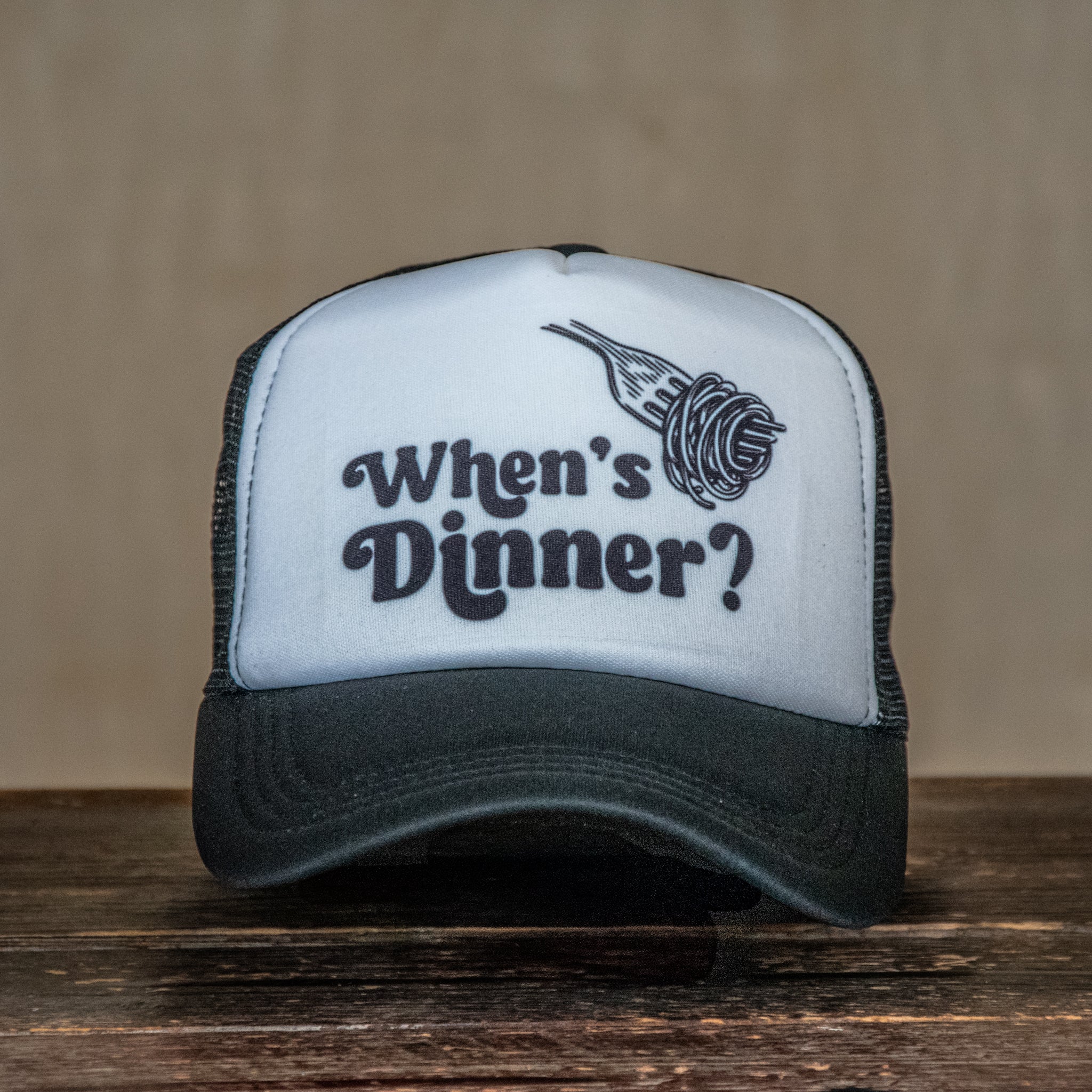 Ready to Ship | Trucker Hat | Hand Printed | When's Dinner?