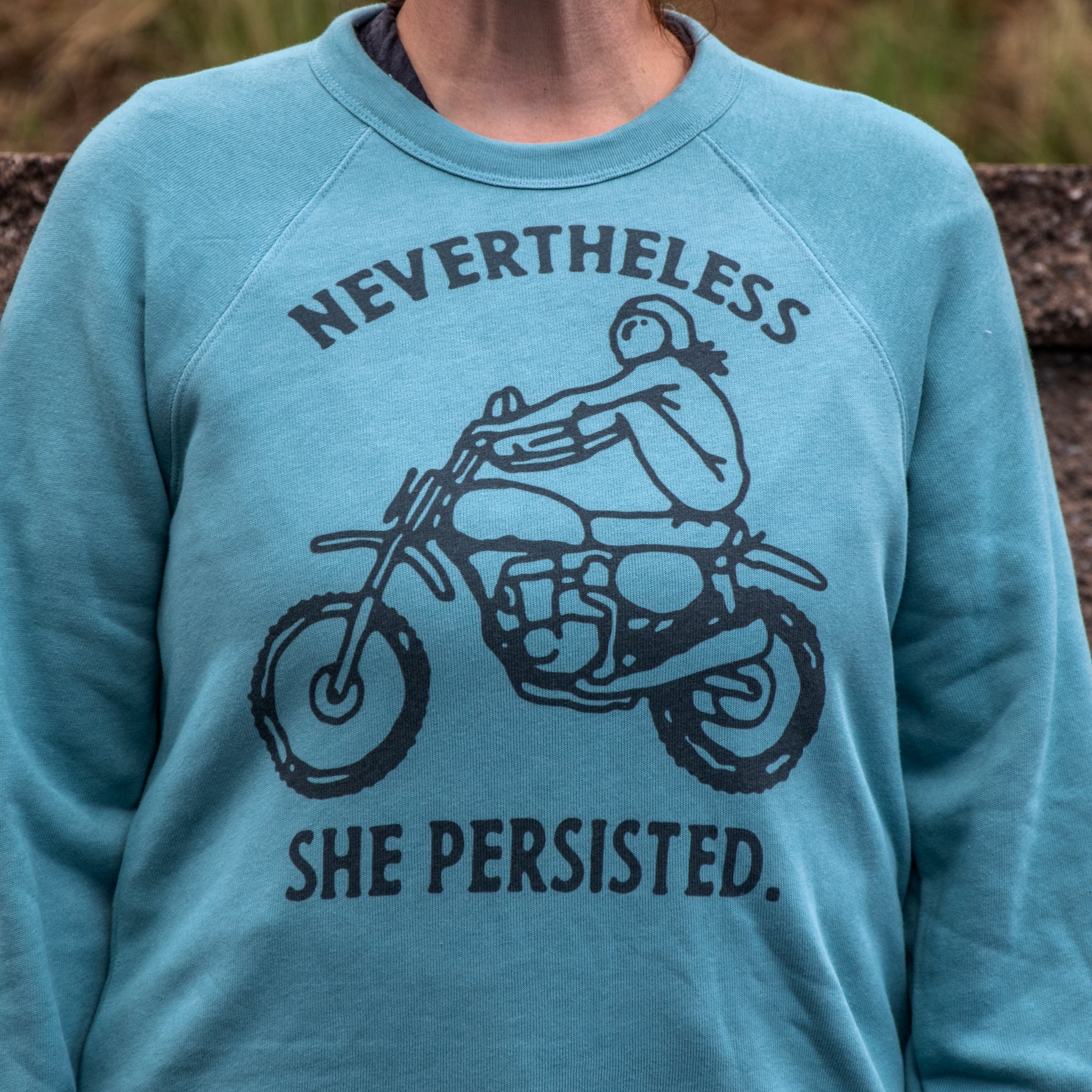 Handprinted Sweatshirt | Nevertheless She Persisted | Unisex Tri-Blend |  Lagoon Blue