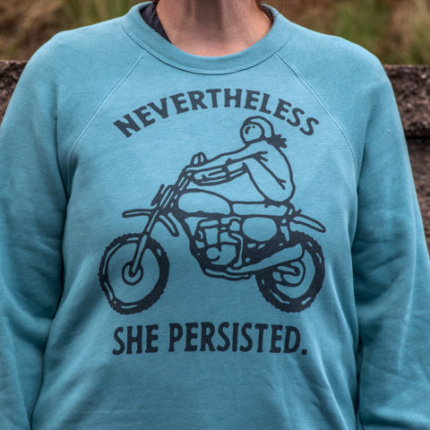 Handprinted Sweatshirt | Nevertheless She Persisted | Unisex Tri-Blend |  Lagoon Blue