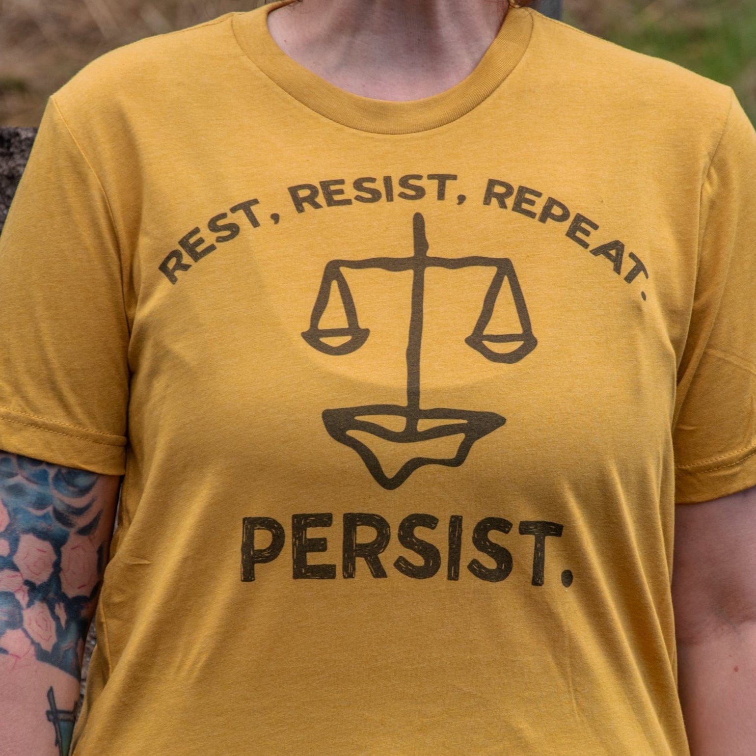 Made in USA | T-shirt | Rest. Resist. Persist. | Mustard
