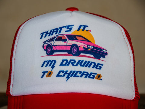 Ready to Ship | Trucker Hat | Hand Printed | Driving to Chicago