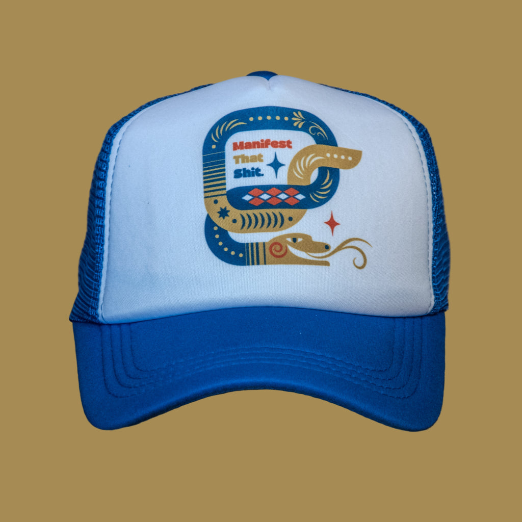 Trucker Hat | Hand Printed | Manifest that Shit | Blue