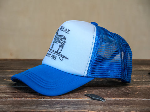 Trucker Hat | Hand Printed | Relax Zebra | Blue