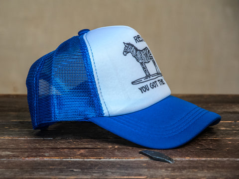 Trucker Hat | Hand Printed | Relax Zebra | Blue
