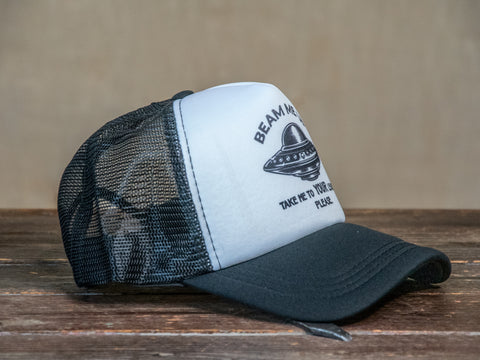Trucker Hat | Hand Printed | Beam Me Up | Black