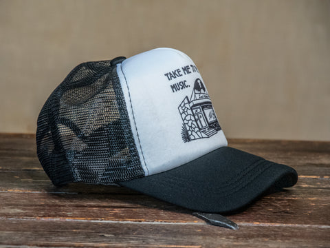 Trucker Hat | Hand Printed | Take me to the Music | Black