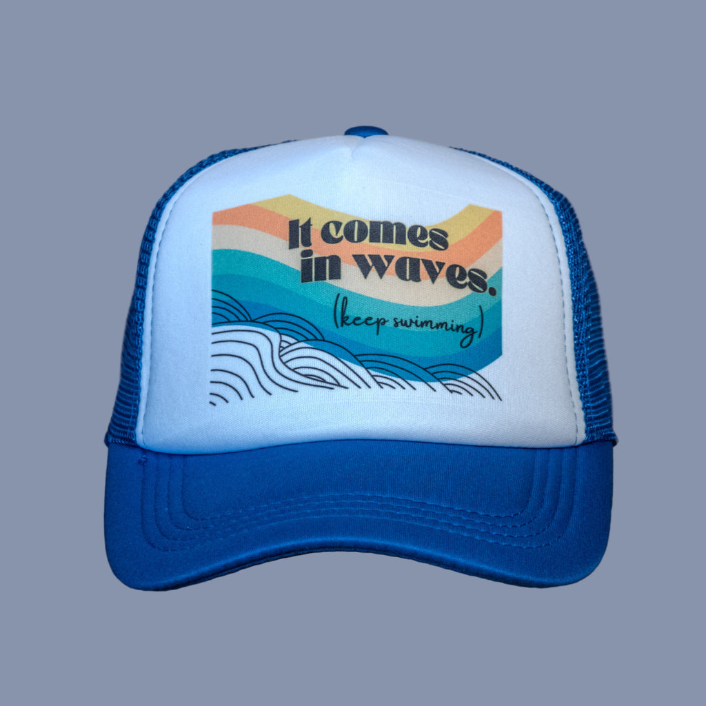 Trucker Hat | Hand Printed | It Comes in Waves | Blue