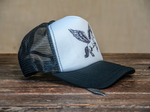 Trucker Hat | Hand Printed | Pegasus | Black