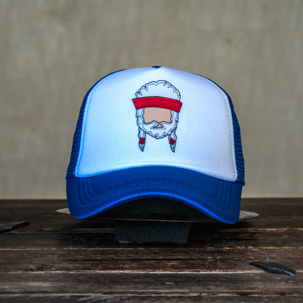 Ready to Ship | Trucker Hat | Hand Printed |  Willie | Blue Hat
