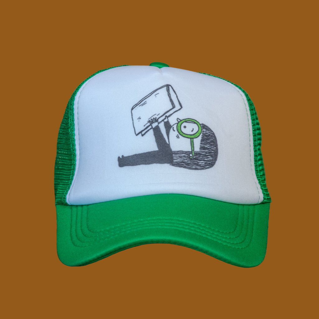 Trucker Hat | Hand Printed | Alone Time | Green