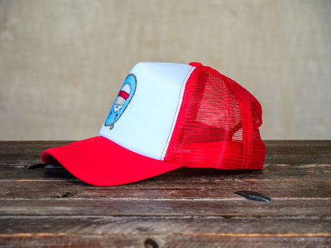 Trucker Hat | Hand Printed | Willie with Lasso | Red Hat
