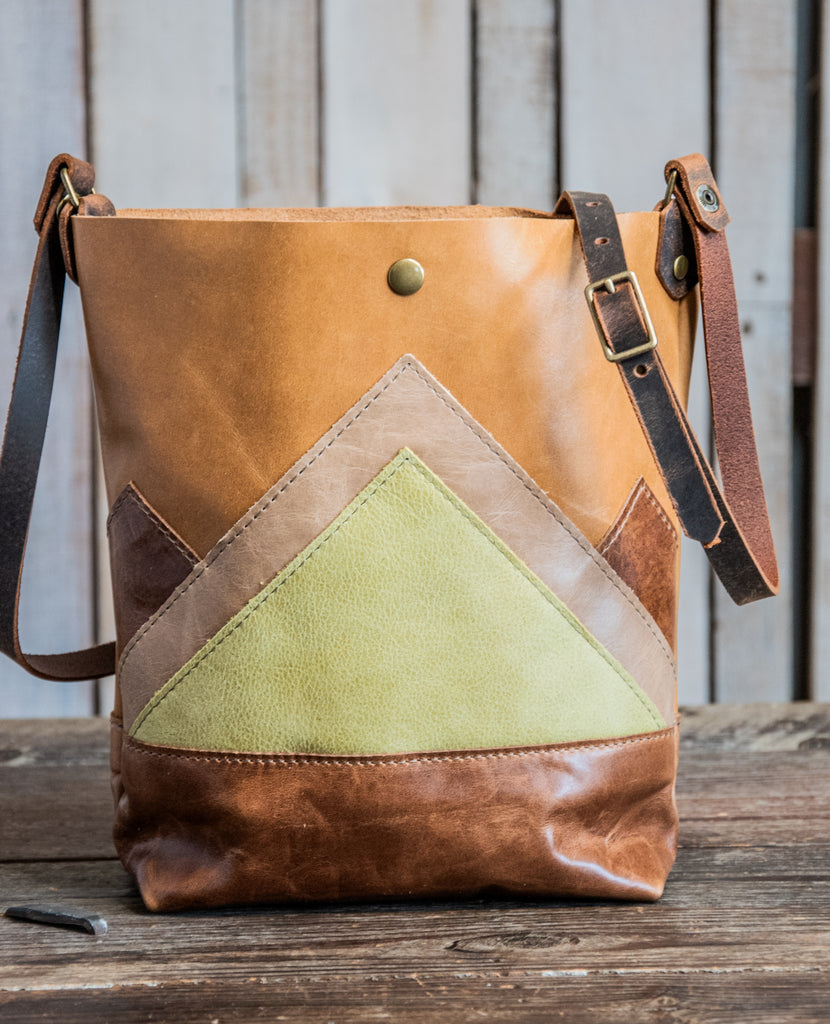 Ready to Ship | One of a Kind | Handmade Tote Leather Bag | Small North South Tote |The Mountains are calling | Krista | K11