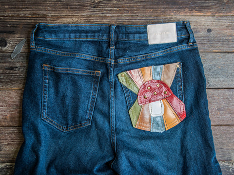 Patchwork denim | Everlane size 30 | Skinny jeans indigo denim barely worn | Mushroom Applique Belen Skinnies | #11