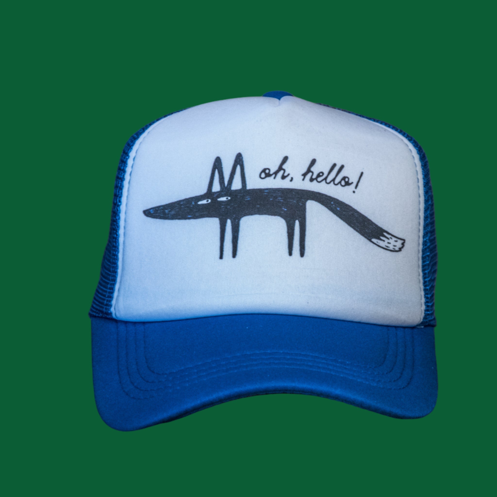 Trucker Hat | Hand Printed | Oh, Hello Foxy | Blue