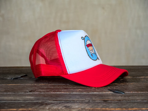 Trucker Hat | Hand Printed | Willie with Lasso | Red Hat
