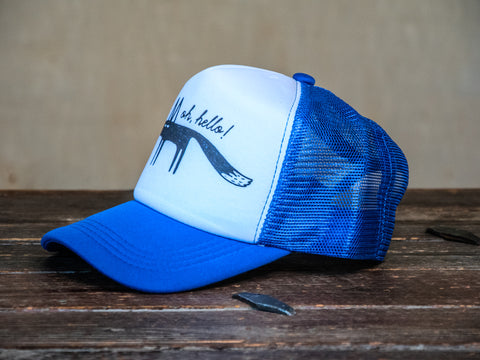 Trucker Hat | Hand Printed | Oh, Hello Foxy | Blue