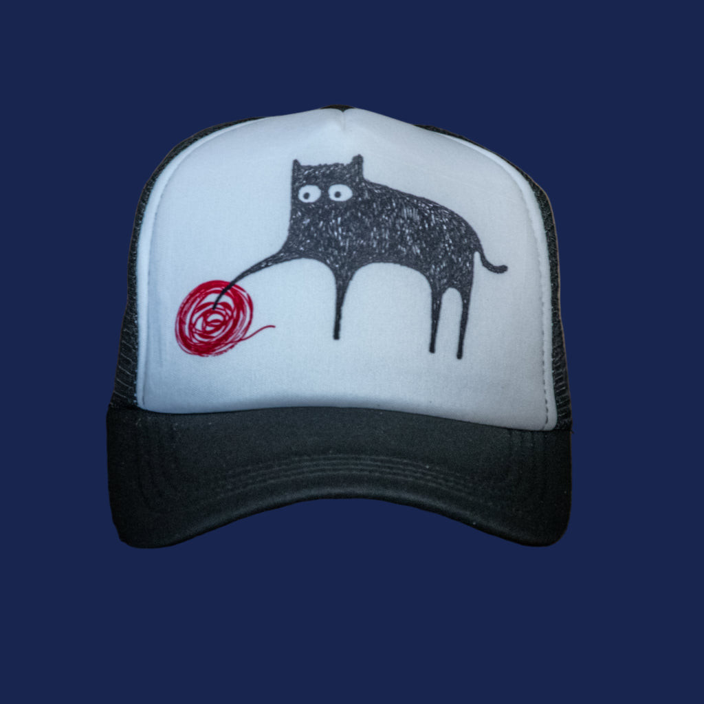 Trucker Hat | Hand Printed | Meow | Black