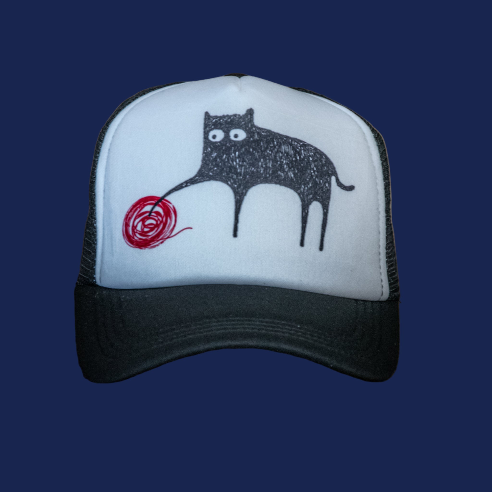 Trucker Hat | Hand Printed | Meow | Black