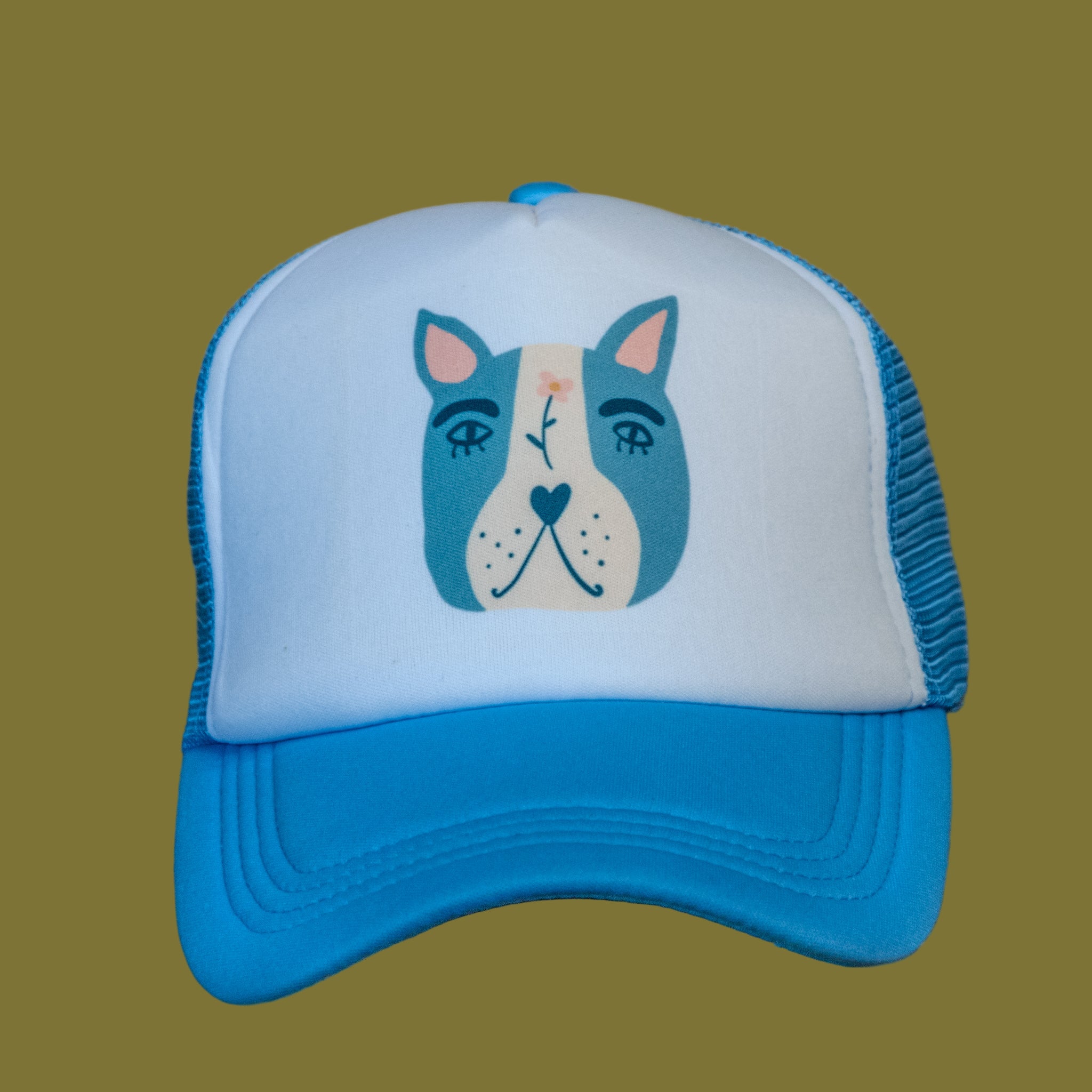 Trucker Hat | Hand Printed | I just love dogs | Light Sky