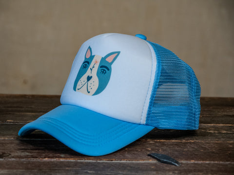 Trucker Hat | Hand Printed | I just love dogs | Light Sky