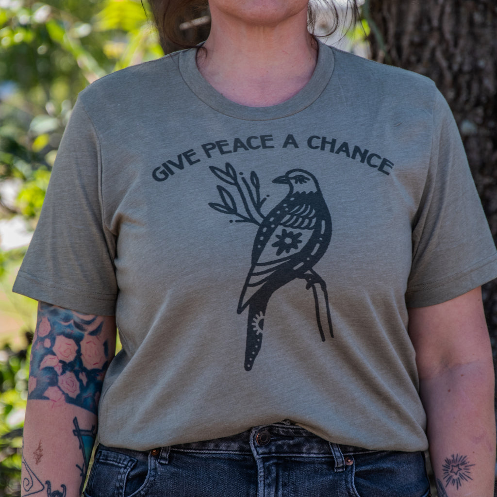 Made in USA | T-shirt Unisex | Give Peace a Chance | Olive