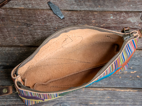 Ready to Ship | Handmade Leather Zipper Purse |  Small Crossbody | 80s geo